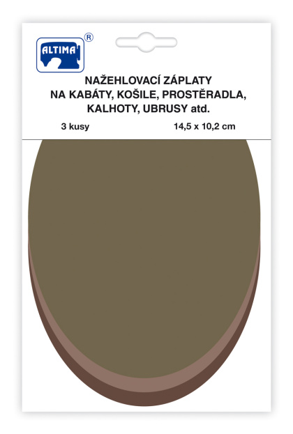 Nažehľovacie záplaty jednofarebné ovály 3 ks - khaki sv.hnedá tm.hnedá